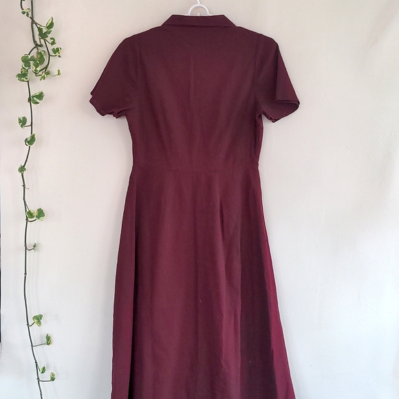 NWT Madewell | Crinkle Cotton Button-Front Midi Dress in Burgundy Size 0 - Picture 9 of 11